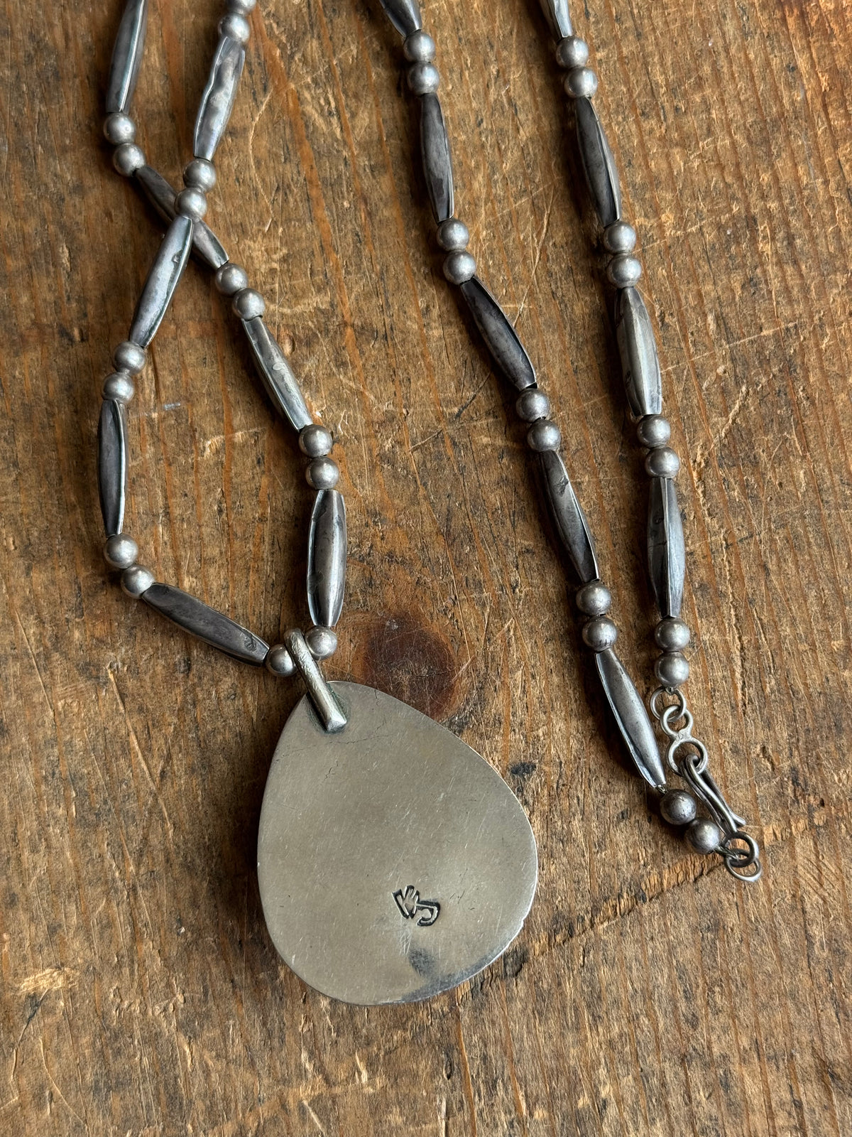 Vintage Sterling Silver Stamped Raw Turquoise Shadowbox Necklace