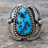 Vintage Sterling Turquoise Feather Ring 9.75