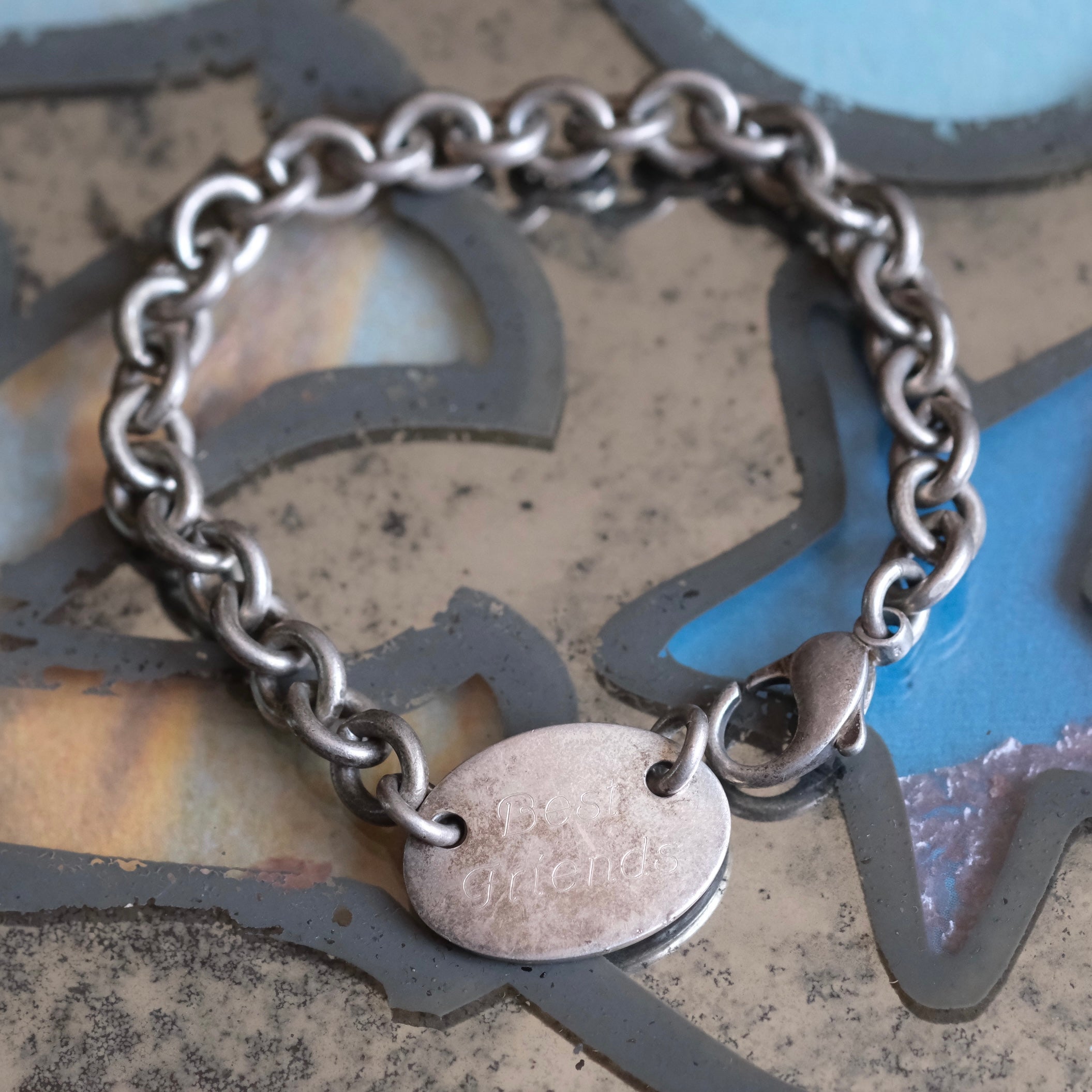 Vintage Sterling Rolo Chain Best Friends Chain Bracelet 7.75"