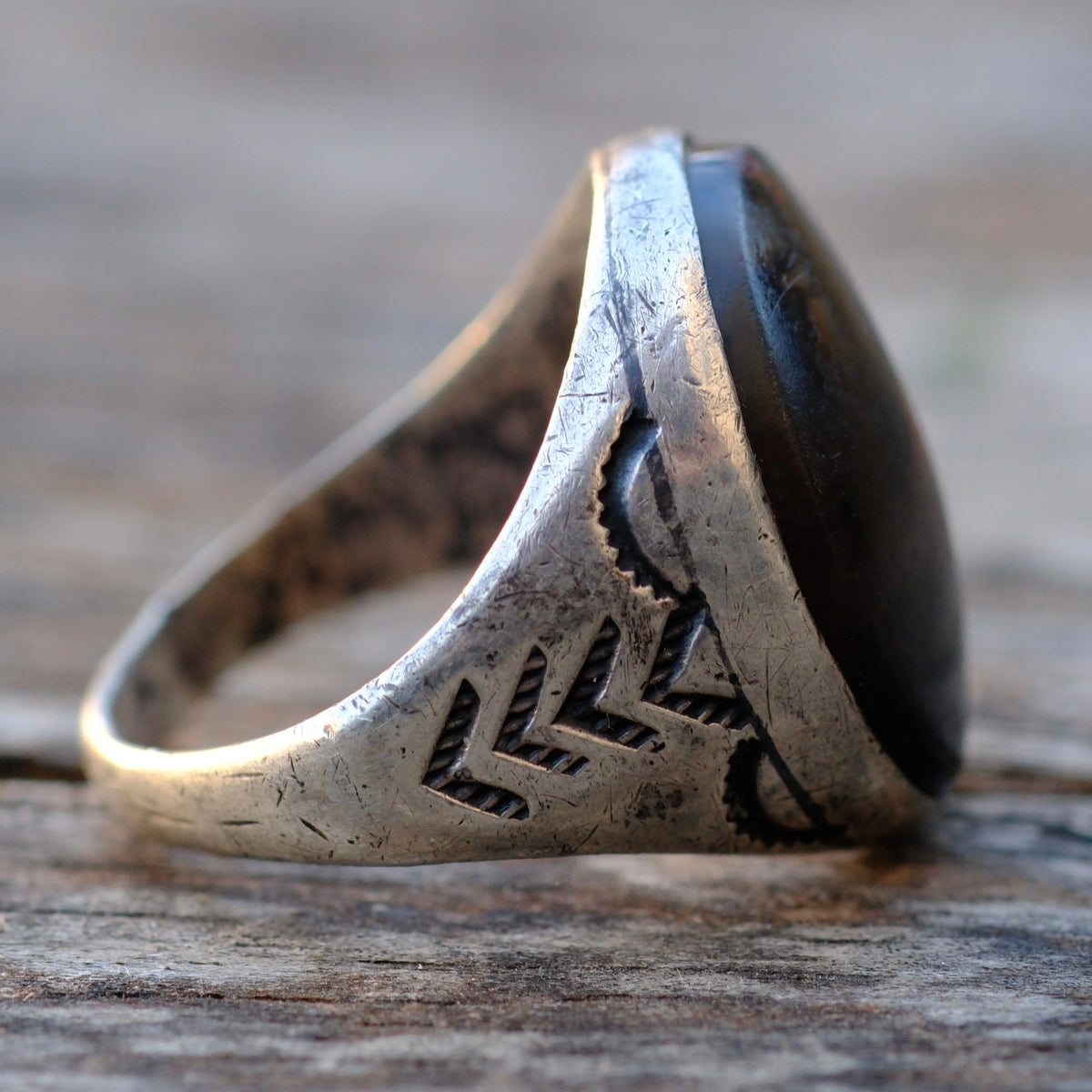Vintage Sterling Petrified Wood Stamped Band Ring 10.5