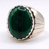Vintage Sterling Malachite Ribbed Ring 10
