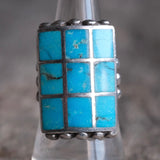 Vintage Sterling Turquoise Inlay Ring 7.5