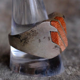 Vintage Sterling Goldstone Inlay Striper Ring 11.5