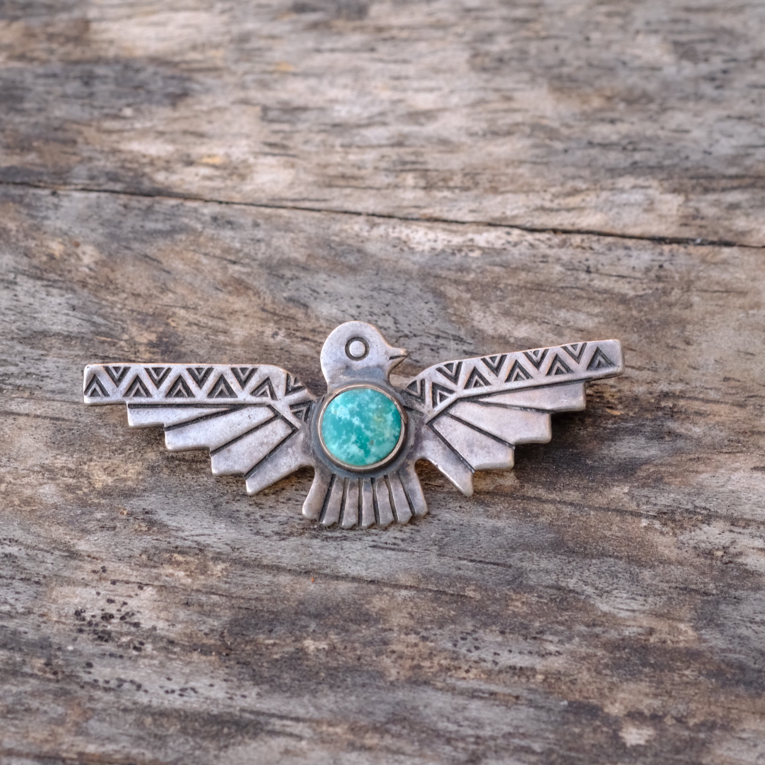 Vintage Sterling Turquoise Thunderbird Pin