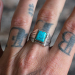Vintage Sterling Turquoise Signet Ring 10.5