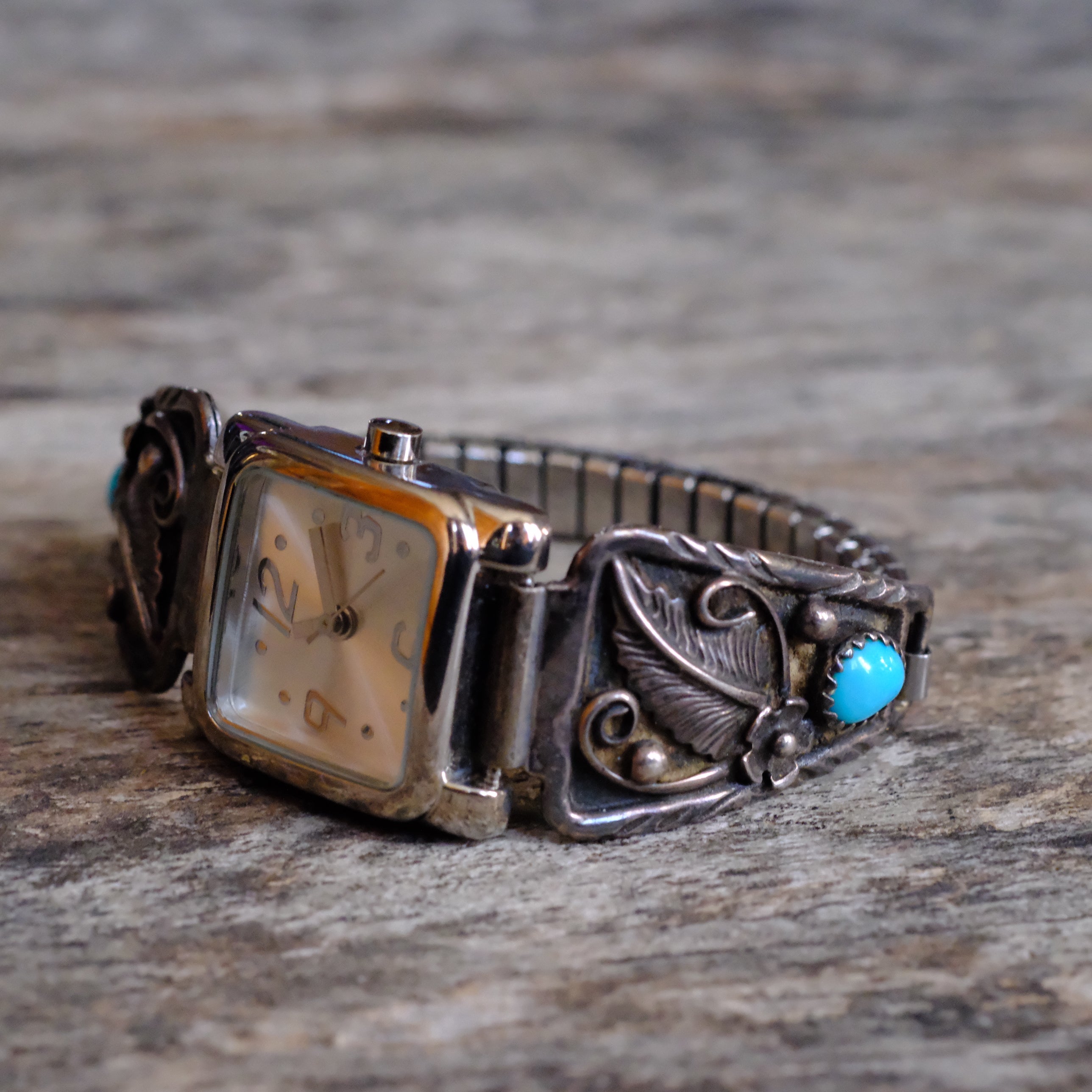 Vintage Sterling Turquoise Feather Watch