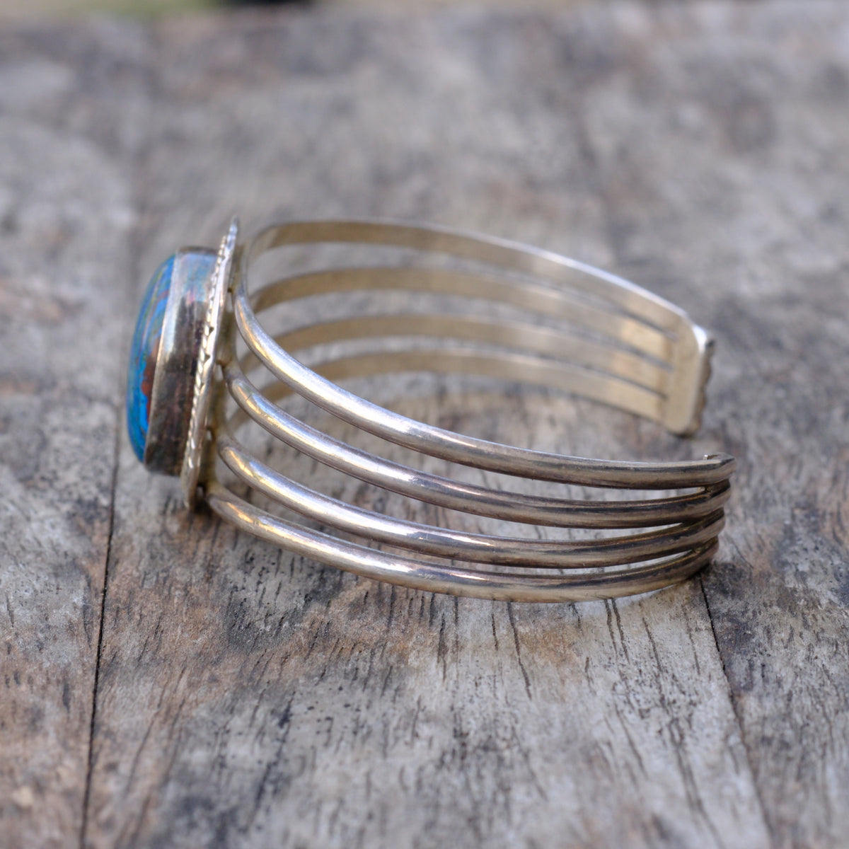 Vintage Sterling Rainbow Calsillica Cuff Bracelet