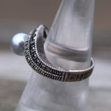 Vintage Sterling Marcasite and Pearl Ring 8