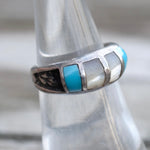 Vintage Sterling Turquoise and Mother Of Pearl Band 6.5