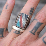 Vintage Sterling Multistone Inlay Ring 7.75
