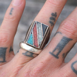 Vintage Sterling Multistone Inlay Ring 7.75