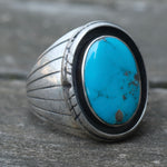 Vintage Sterling Turquoise Ribbed Band Ring 8.75