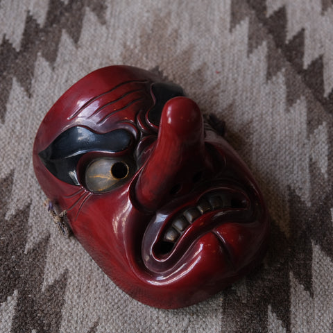 Antique Japanese Wooden Tengu Mask