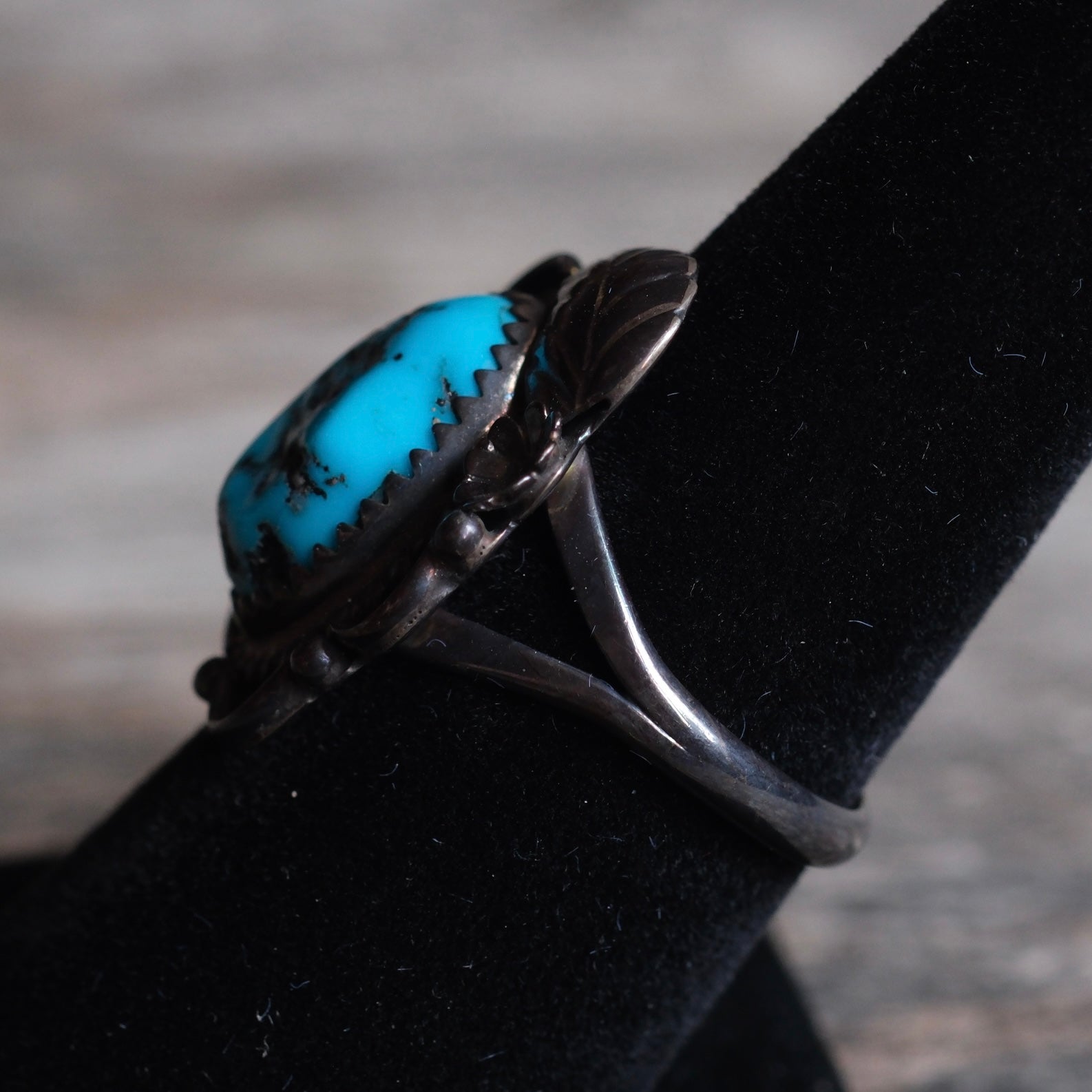 Vintage Sterling Turquoise Feather Ring 7.75