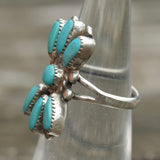 Vintage Sterling Turquoise Cluster Ring 4.75