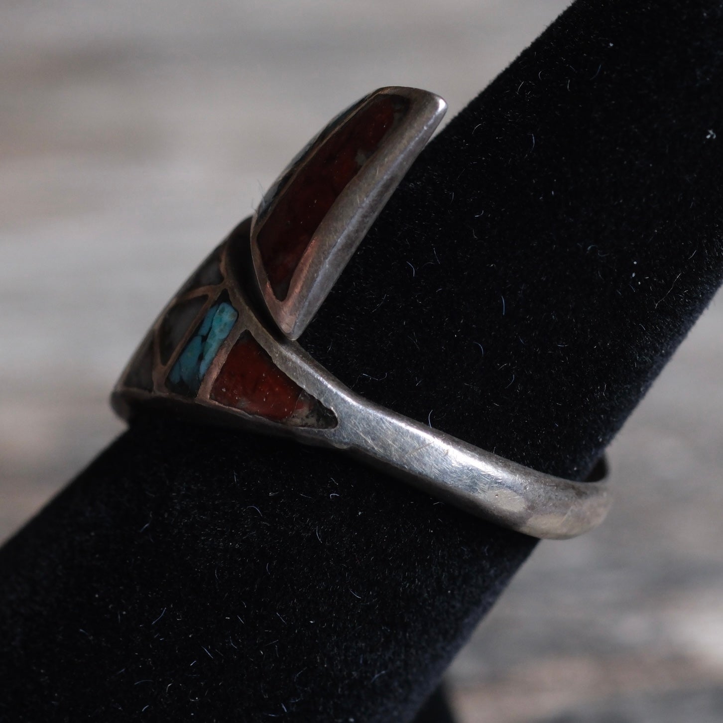 Vintage Sterling Multistone Inlay Overpass Ring 7.25