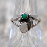 Vintage Sterling Turquoise and Mother Of Pearl Feather Ring 5.25