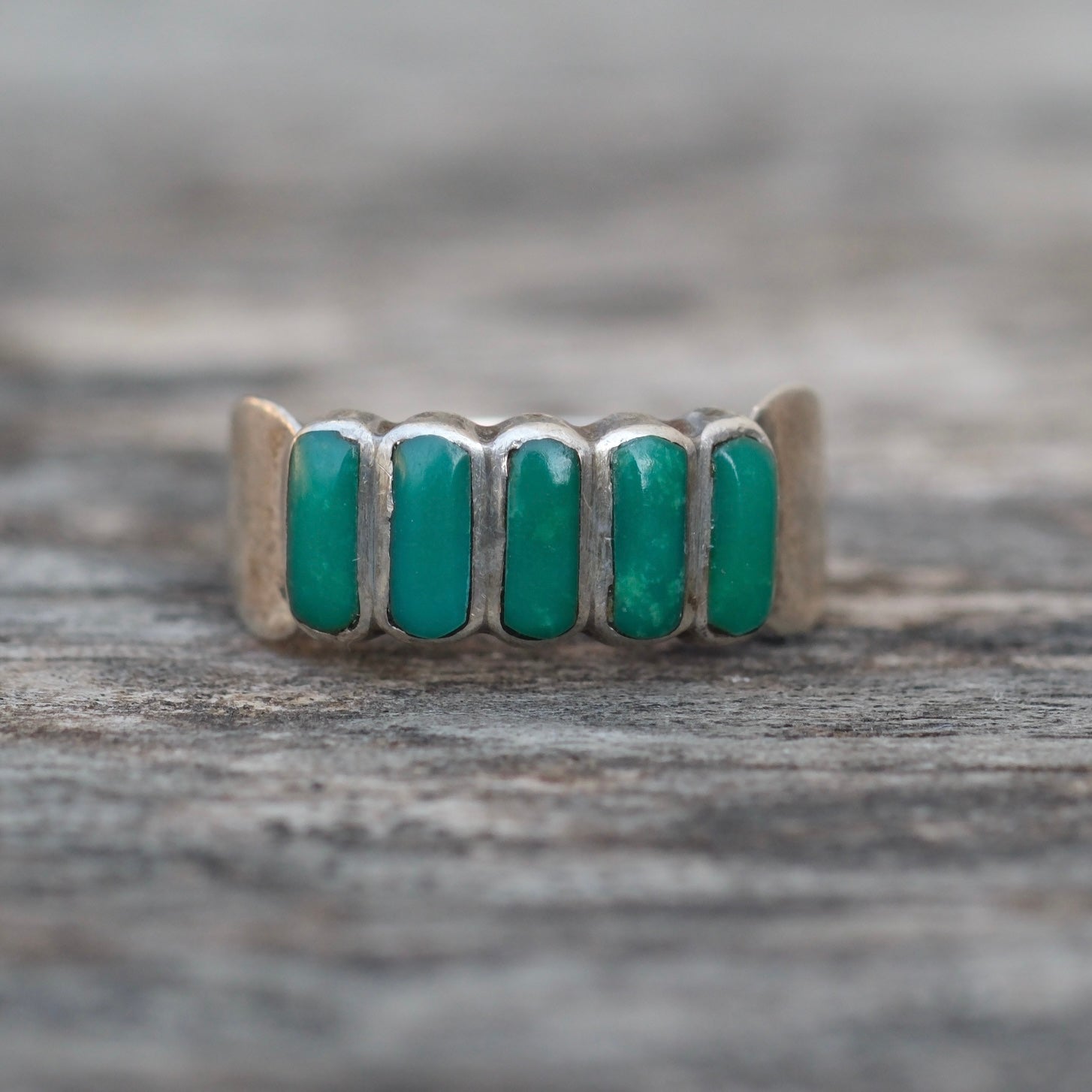 Vintage Sterling Turquoise Inlay Band Ring 5.25