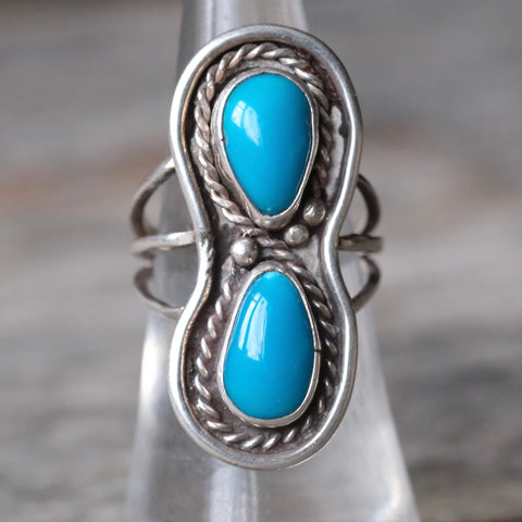 Vintage Sterling 2-Stone Turquoise Ring 6.25