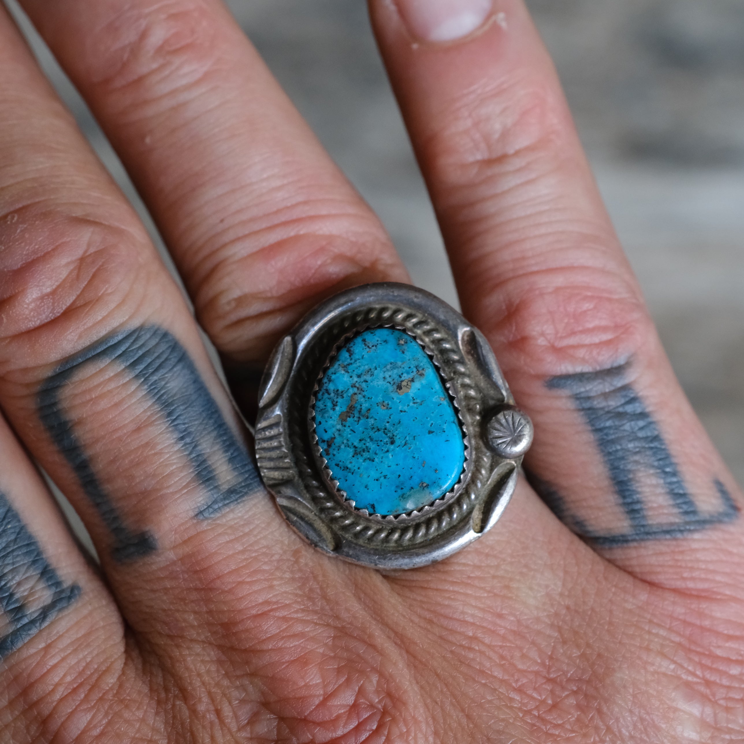 Vintage Sterling Turquoise Roper Ring 8.75