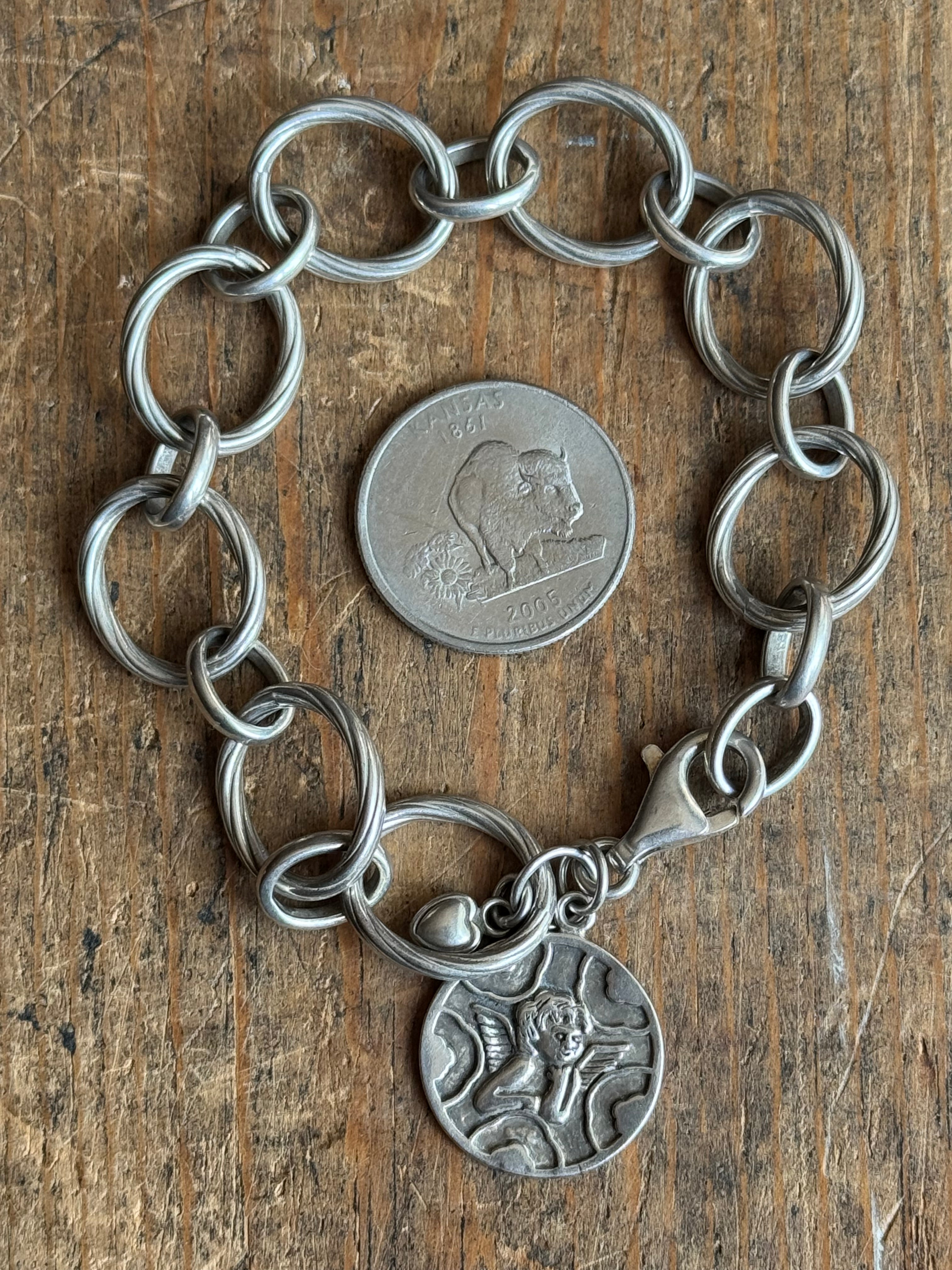 Vintage Sterling Silver 8” Twisted Large Round Link Chain Bracelet