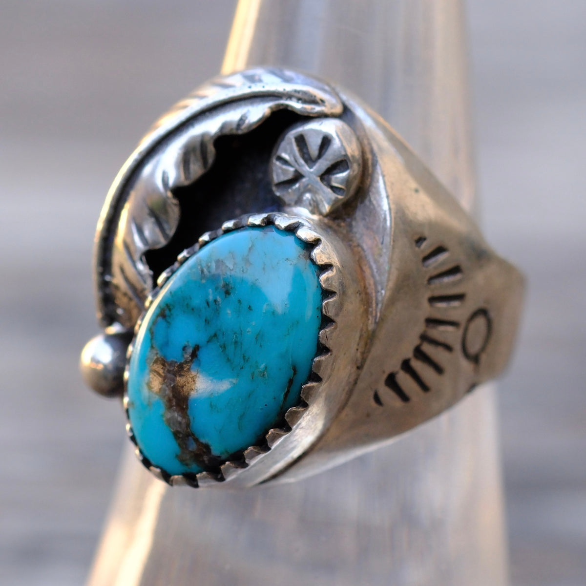 Vintage Sterling Turquoise Feather Ring 7