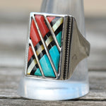 Vintage Sterling Multistone Inlay Ring 10.75