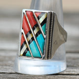 Vintage Sterling Multistone Inlay Ring 10.75