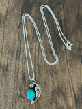 Vintage Sterling Silver Turquoise and Leaf Necklace