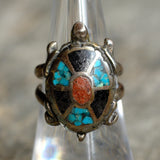 Vintage Sterling Multistone Inlay Turtle Ring 7