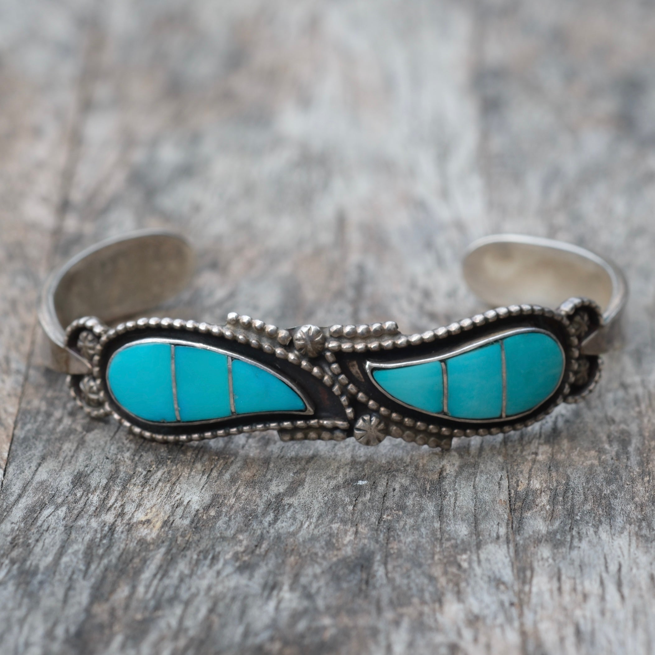 Vintage Sterling Turquoise Inlay Cuff Bracelet