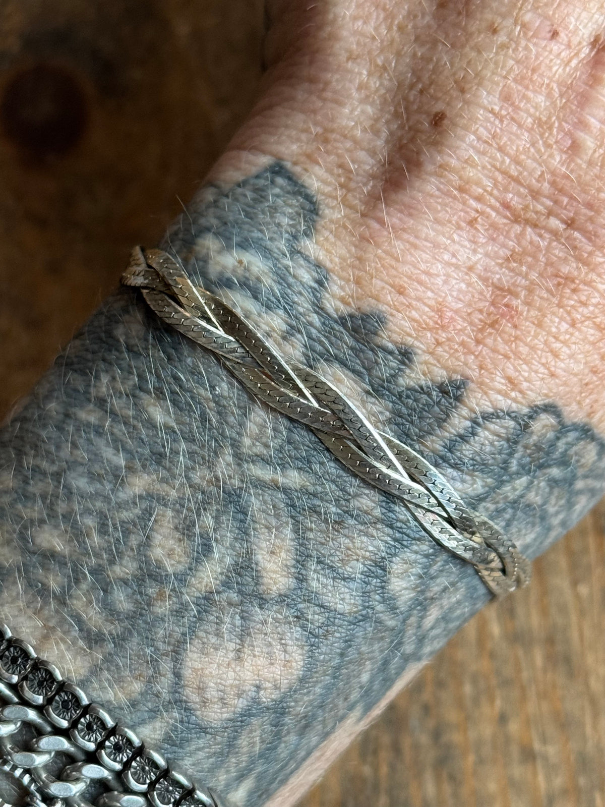 Vintage Sterling Silver Braided Herringbone Chain Bracelet
