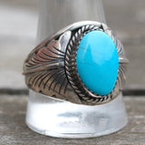 Vintage Sterling Turquoise Feather Ring 12.75
