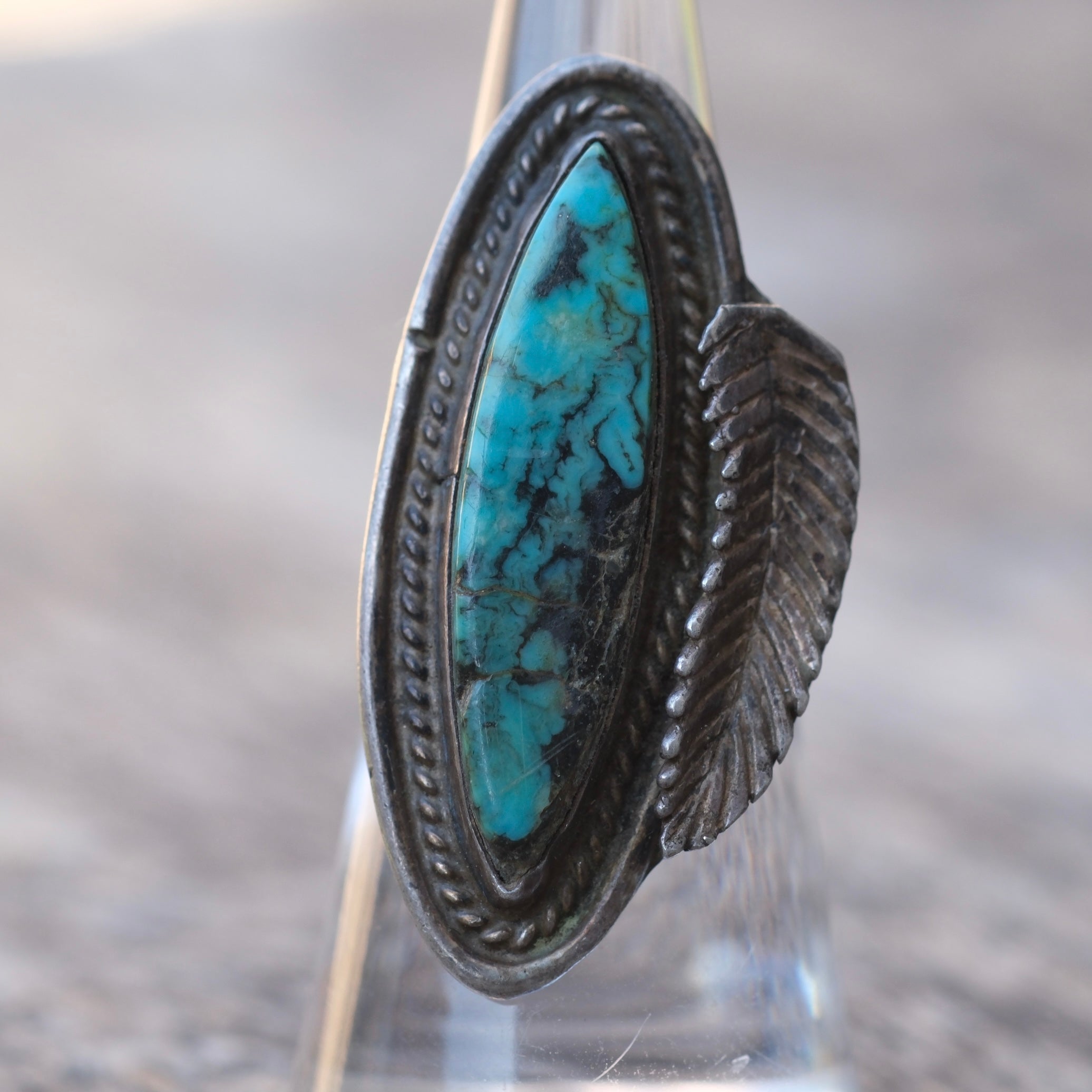 Vintage Sterling Turquoise Feather Ring 5.5