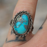 Vintage Sterling Turquoise Roper Ring 6.75