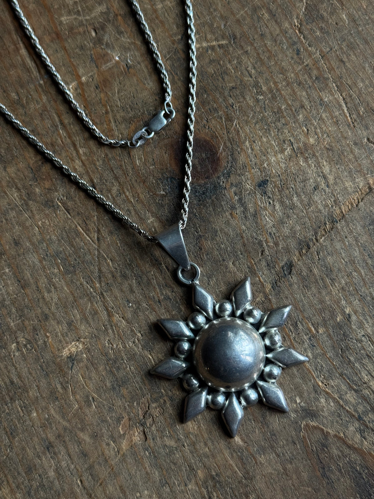 Vintage Sterling Silver High Dome Sun Necklace