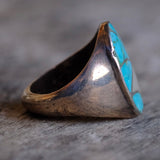 Vintage Sterling Zuni Inlay Turquoise and Mother Of Pearl Inlay Ring 10.75
