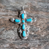 Vintage Sterling 7-Stone Turquoise Cross Necklace&nbsp;
