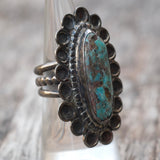 Vintage Sterling Turquoise Florette Ring 7