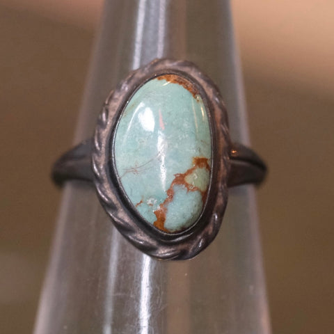 Vintage Sterling Turquoise Roper Ring 5.5