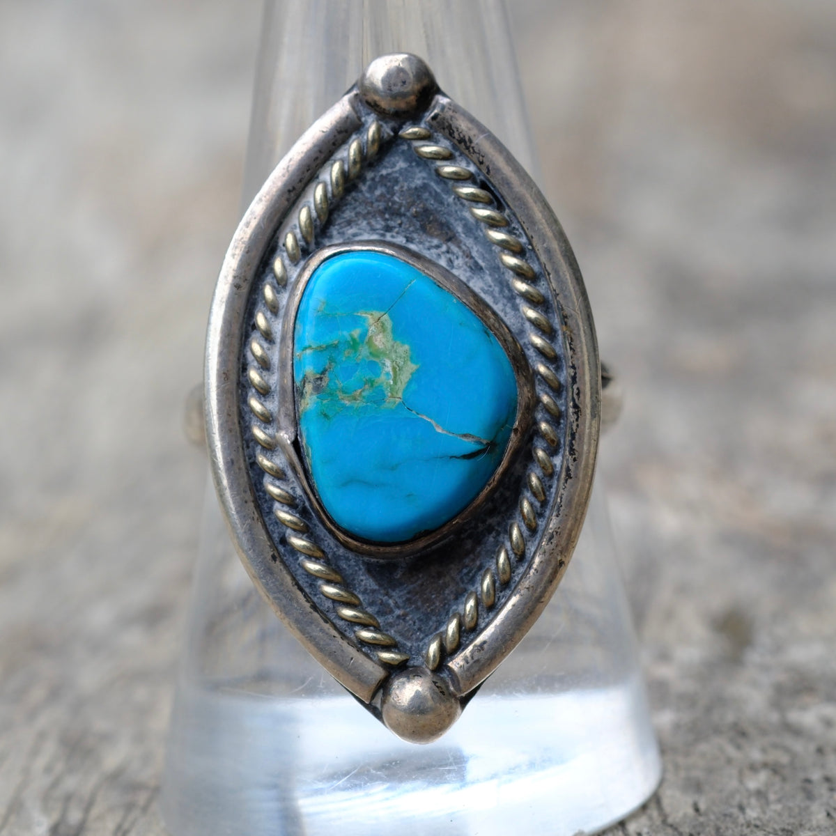 Vintage Sterling Turquoise Ring 9.5