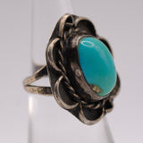 Vintage Sterling Turquoise Florette Ring 5.75