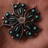 Vintage Sterling Turquoise Flower Brooch