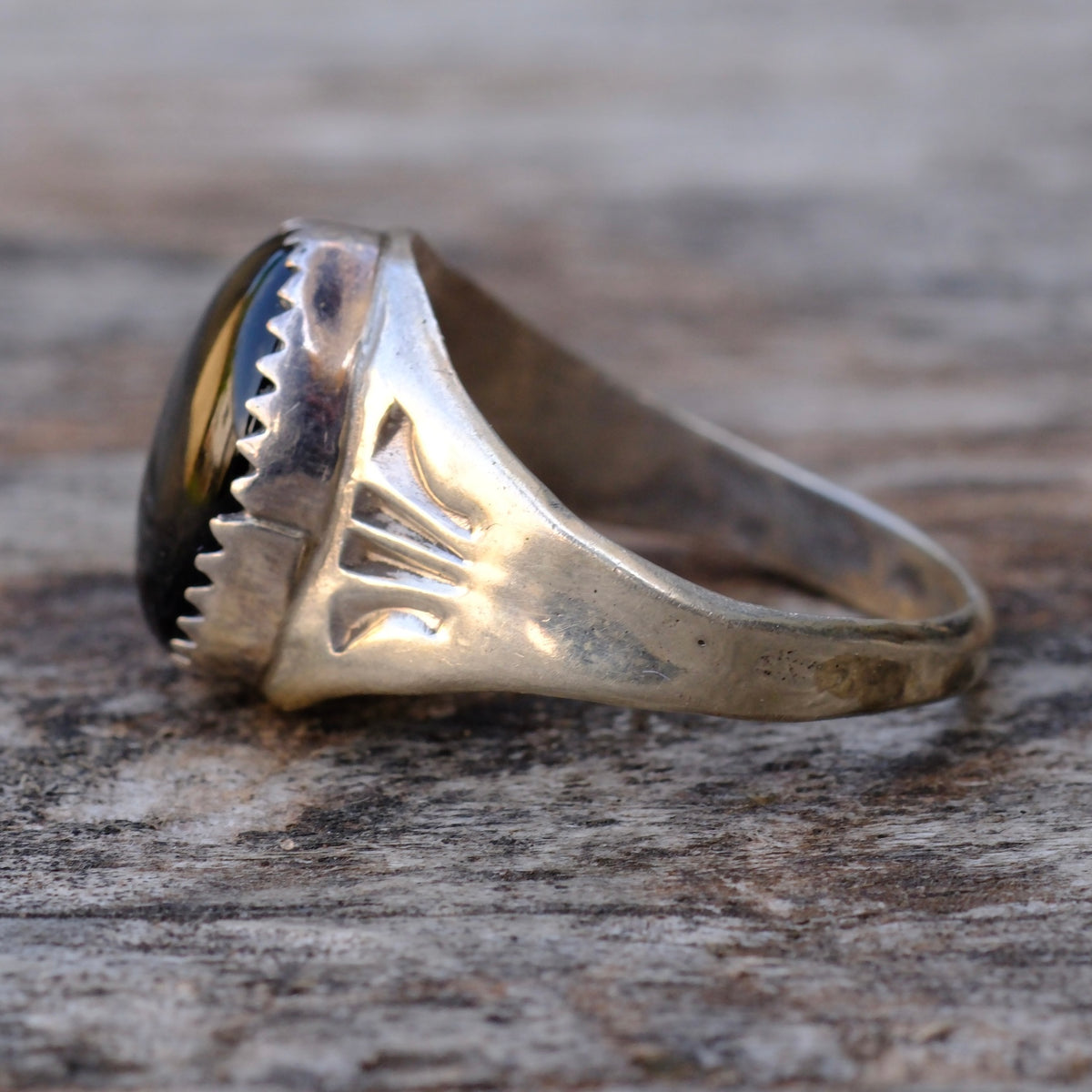 Vintage Sterling Onyx Stamped Band Ring 8.75