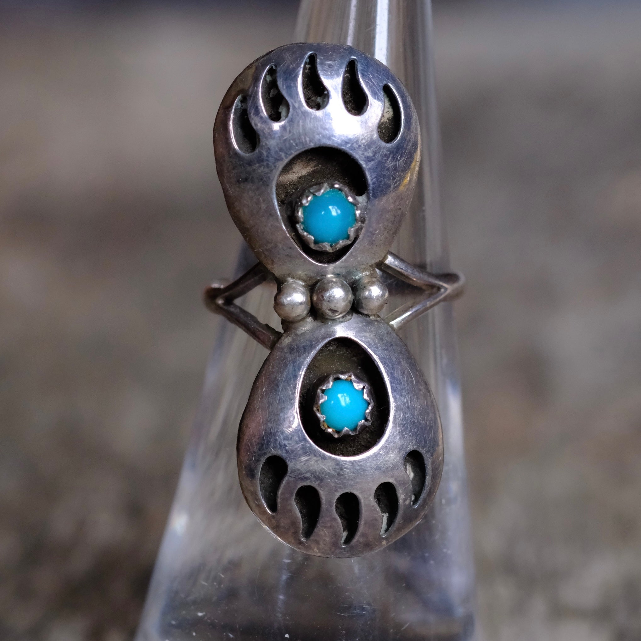 Vintage Sterling Turquoise Bear Paw Ring 4.75
