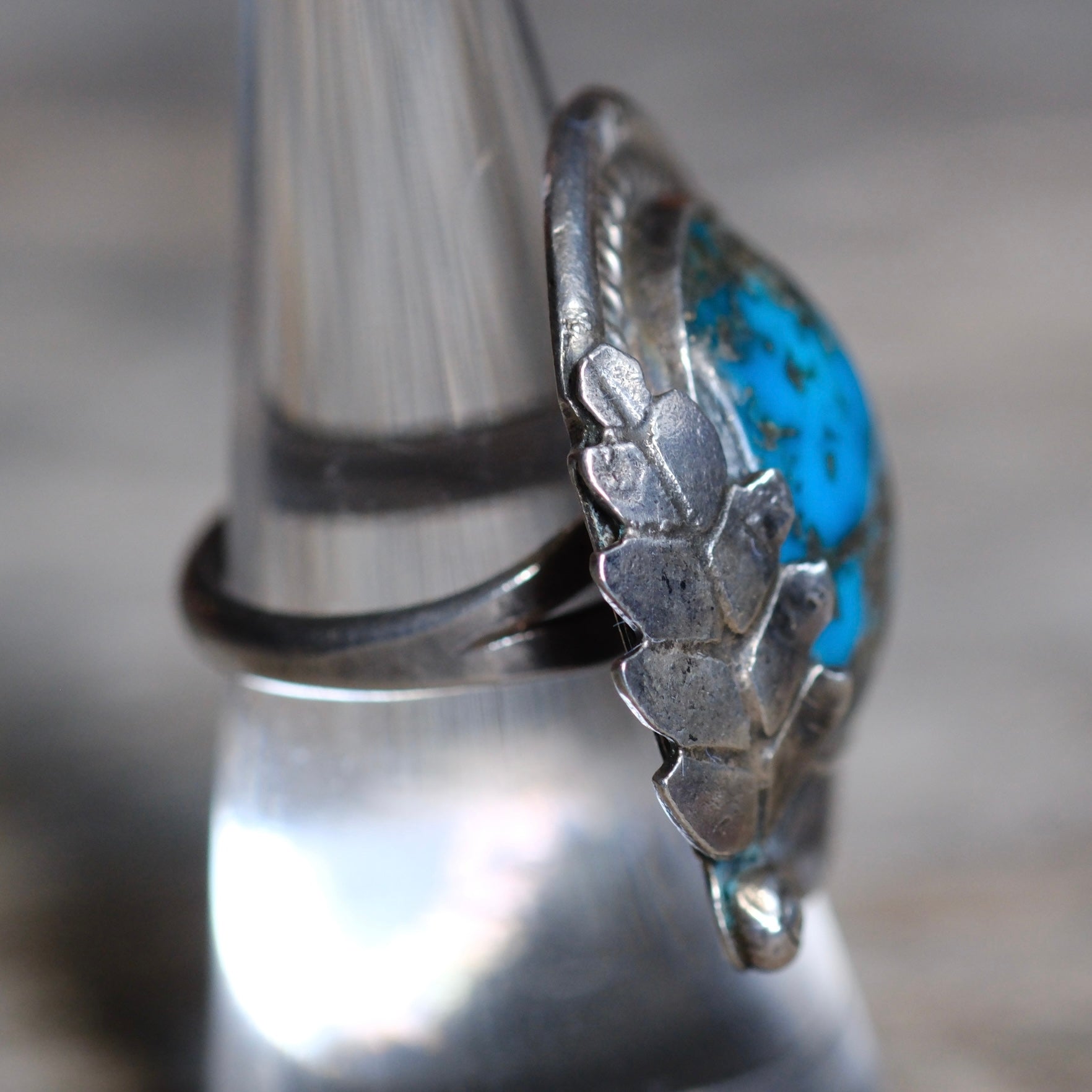 Vintage Sterling Turquoise Feather Ring 5.75