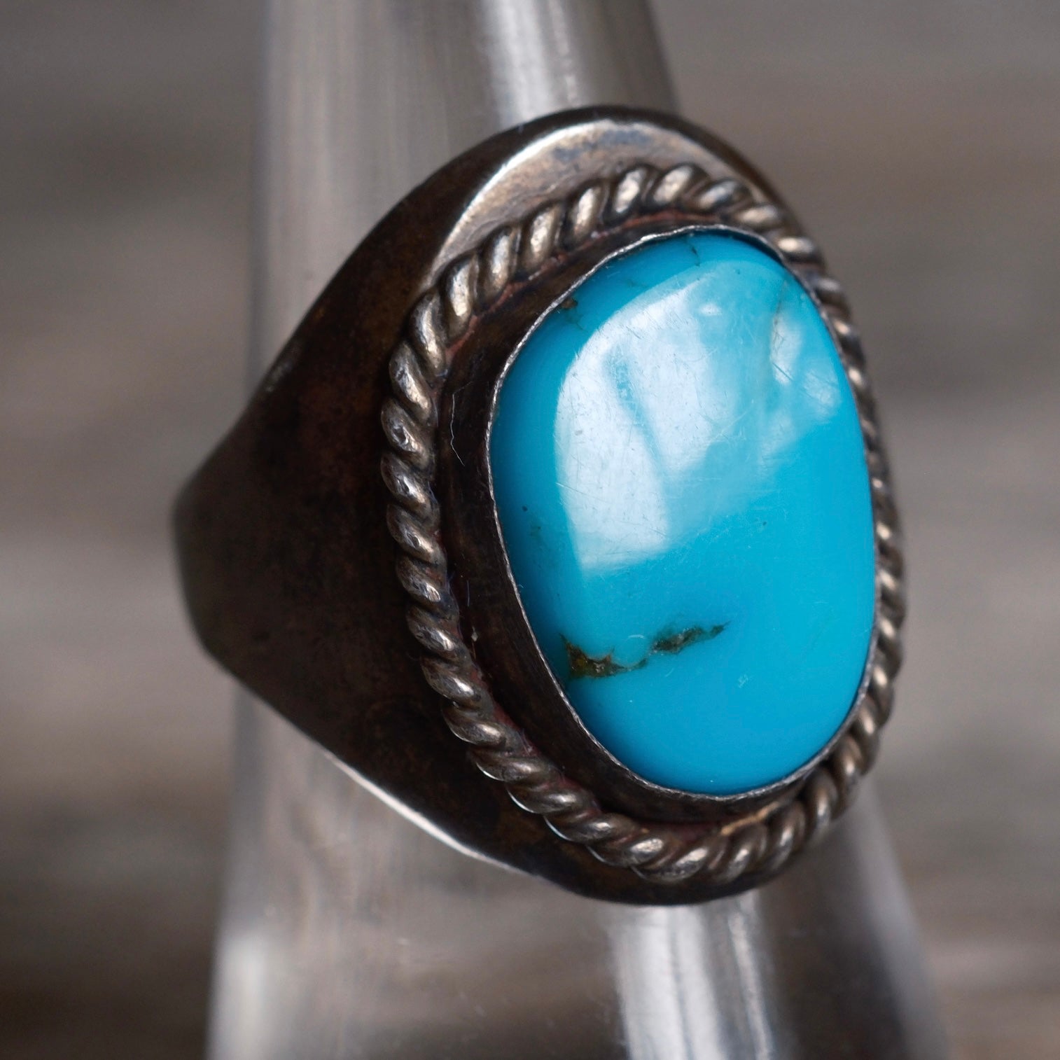 Vintage Sterling Turquoise Roper Ring 7.75