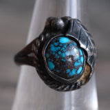 Vintage Sterling Turquoise Feather Ring 6.25