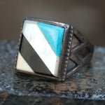 Vintage Sterling Inlay Ring 8.25