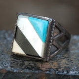Vintage Sterling Inlay Ring 8.25